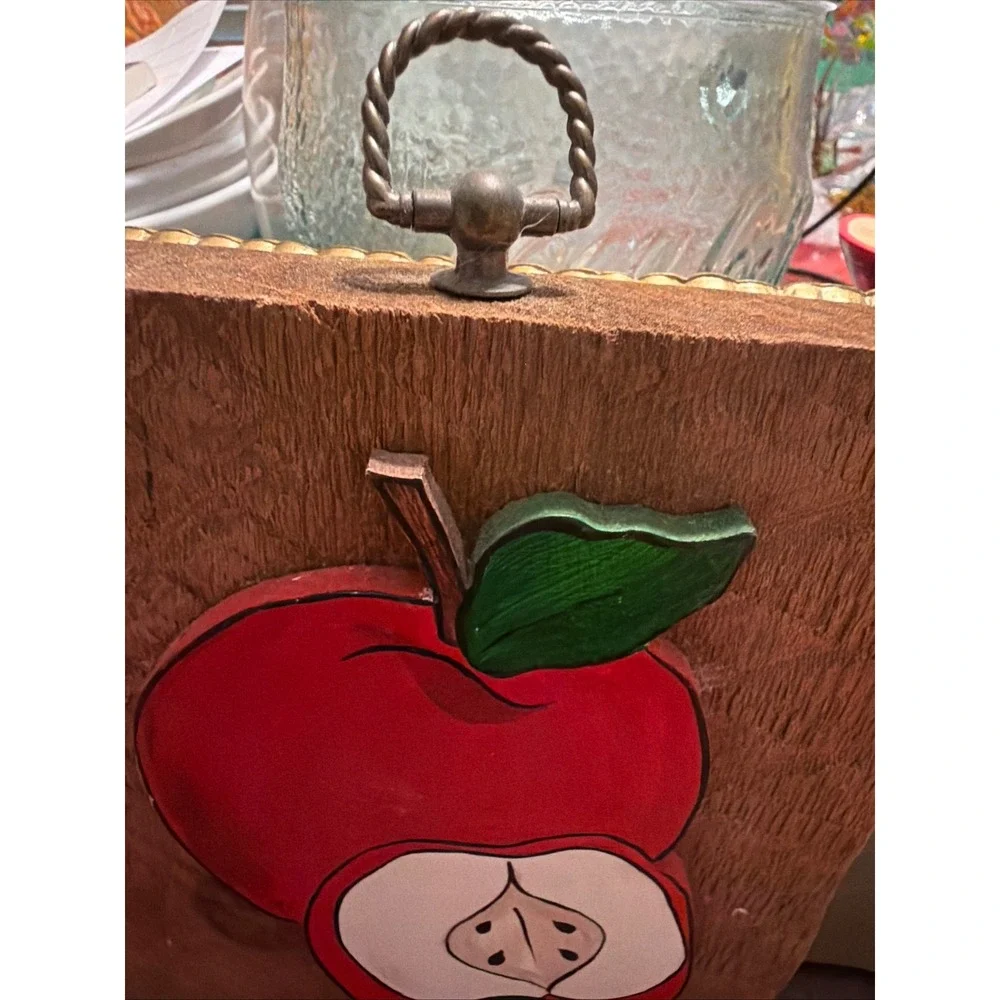 Vintage Hand Painted Wood Apple Wall Plaque Farmhouse Kitchen Decor  Sliced 7x6